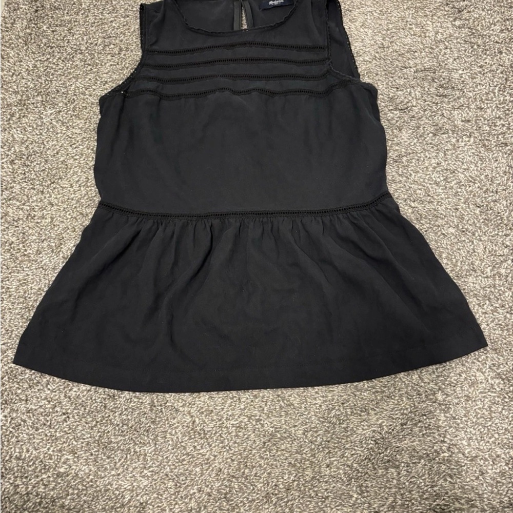 Madewell Black Sleeveless Peplum Tank with Lace Insets